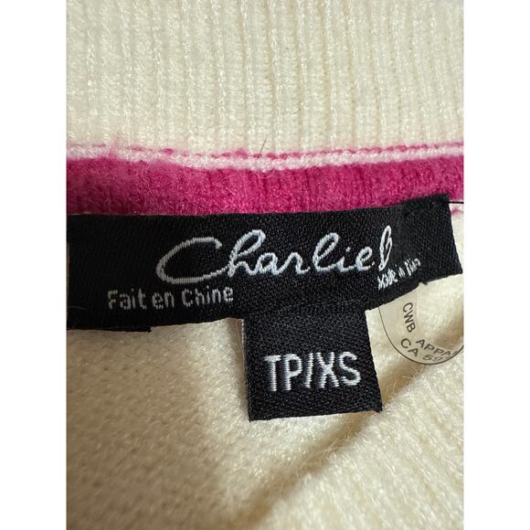 Charlie B Women's Cream White Knit Lace Up Long Sleeve V-Neck Sweater Top XS - Picture 5 of 6